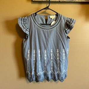 Blue Embroidered Women's Top